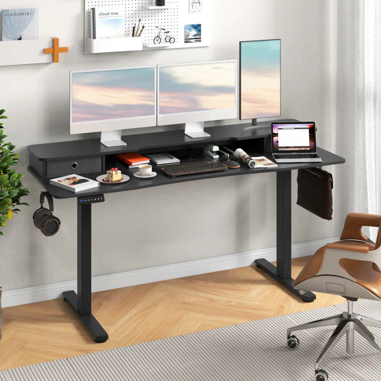 Electric Standing Desk with 2 Drawers, 3 Memory Positions, 63