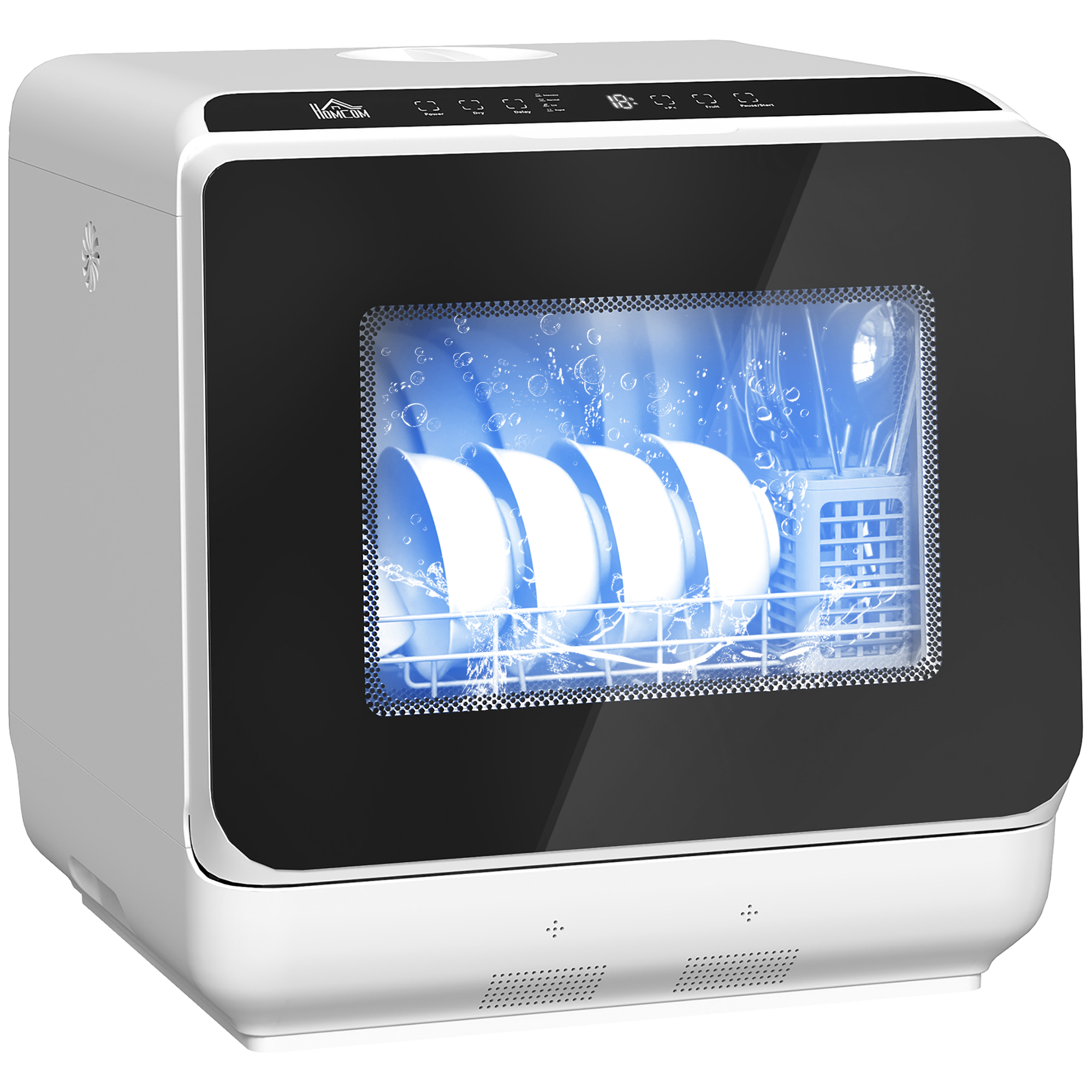 HOMCOM Tafelvaatwasser, Mini-Vaatwasser met 6-Liter-tank, 5 Programma's, LED-display, Droogfunctie, Wit