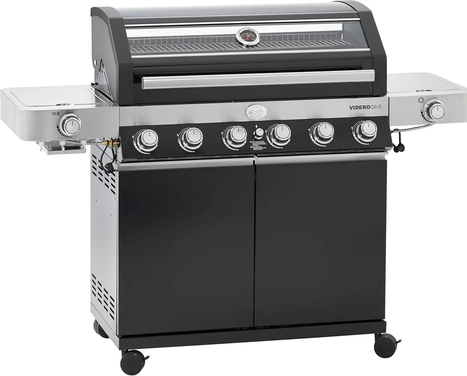RÖSLE Elektrogrill BBQ-Portable Videro E2-P, tragbarer Tischgrill mit 2 Brennern, Warmhalterost und Deckel mit Glaseinsatz, pulverbeschichteter Stahl, schwarz/silbern