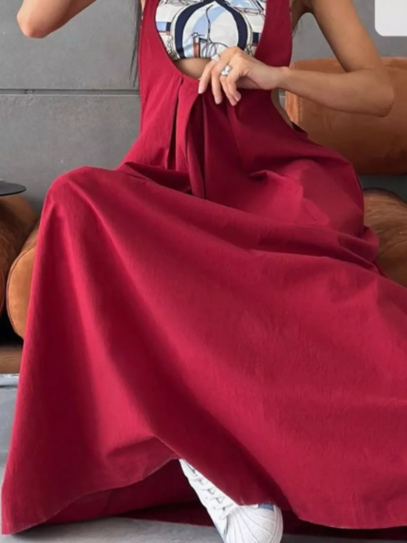 Pleated Overall Dress with Pockets