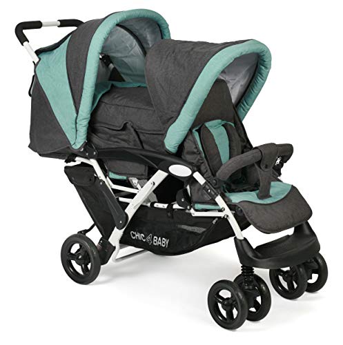 CHIC 4 BABY   Passeggino gemellare DUO con borsa per il trasporto e parapioggia, passeggino fratello per due bambini, passeggino gemellare, passeggino tandembuggy, passeggino, melange menta : Amazon.it: Prima infanzia