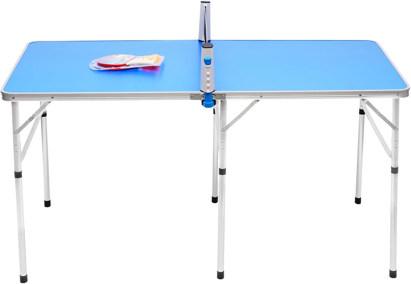 Tavolo da ping pong pieghevole per interni, tavolo da ping pong con 2 racchette da ping pong, 3 palline, in rete, 152 x 76 x 76 cm, colore blu