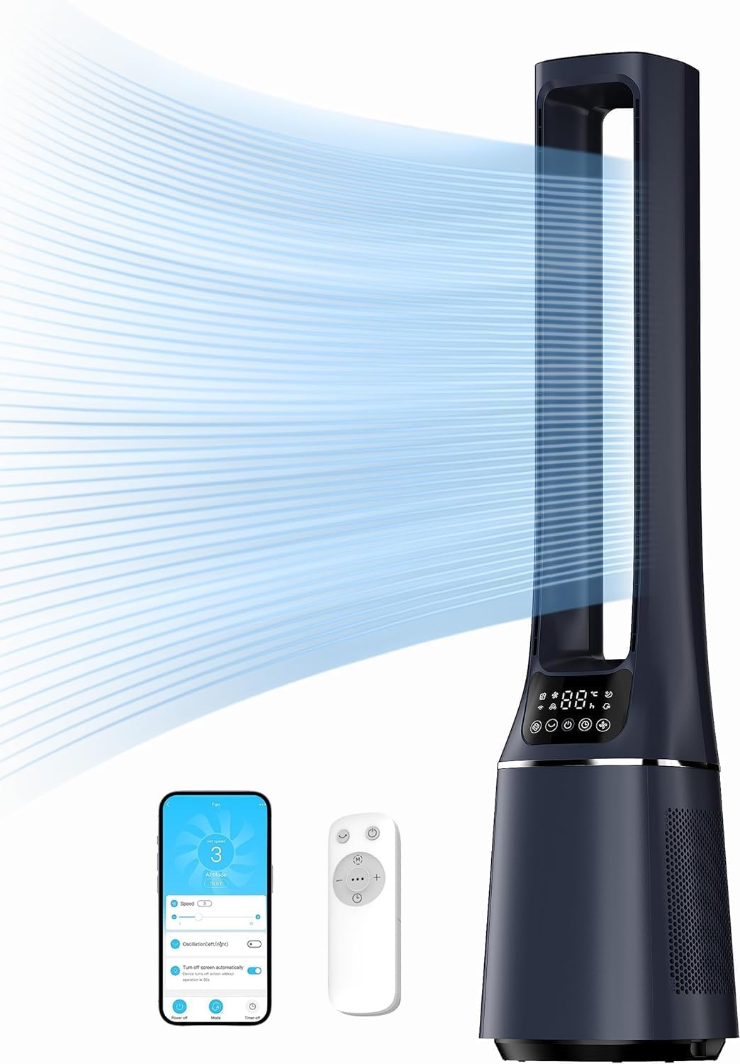 Midea MFP-120i (BL) 2 in 1 Turmventilator Leise 27dB Luftreiniger H13 True HEPA auf 47.6 ㎡ LED Display Fernbedienung Oszillation 12H Timer Kompatibel für Wireless Connection App Alexa Google