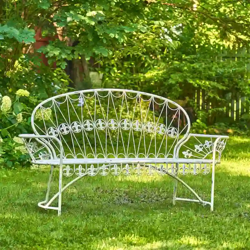 Garden Bench with Curved Back  Paris 1968  in Antique White - 34.96 x21.65 x38.58