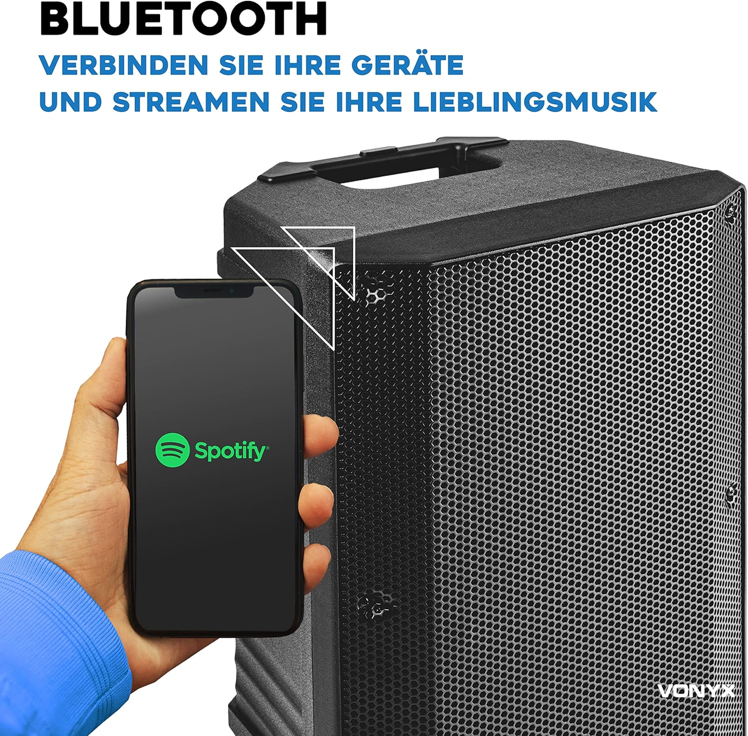 VONYX VSA700 Partybox Bluetooth Lautsprecher Groß 1000W, 8 Std Akku, Mobile PA Anlage Komplettset mit 2 UHF Hand Mikrofonen und Fernbedienung - Mobile Musikbox Groß, USB, SD, MP3, Schwarz