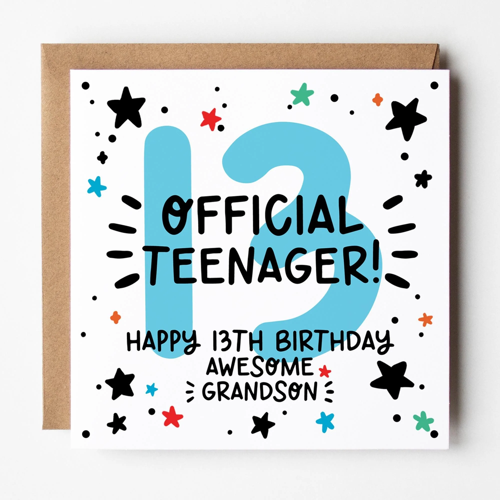 Grandson 13th Birthday Card: with Kraft envelope