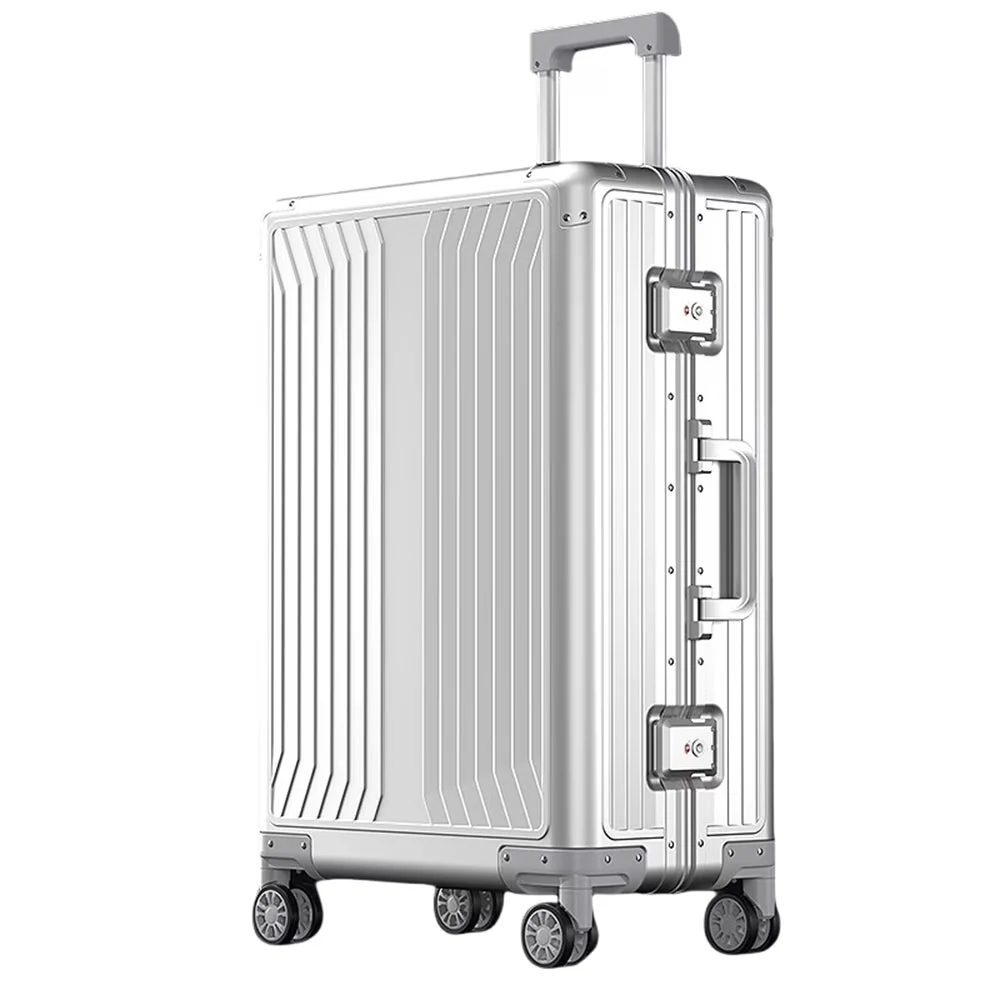 All Aluminum Magnesium Hardshell Carry on Luggage with Wheels, Modern Zipperless Hardshell Checked Luggage with TSA Lock, Airline Approved Metal Suitcase Travel Metal Rolling Luggage