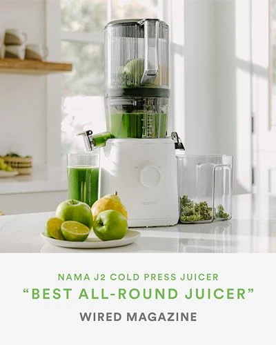 Nama J2 Cold Press Juicer �� Self Feeding for Hands Free Operation with Wide Mouth Hopper for Whole Recipe Loading, Zero Waste Masticating Juicer For More Juice, Less Pulp �� Easy Cleanup & Assembly: Home & Kitchen