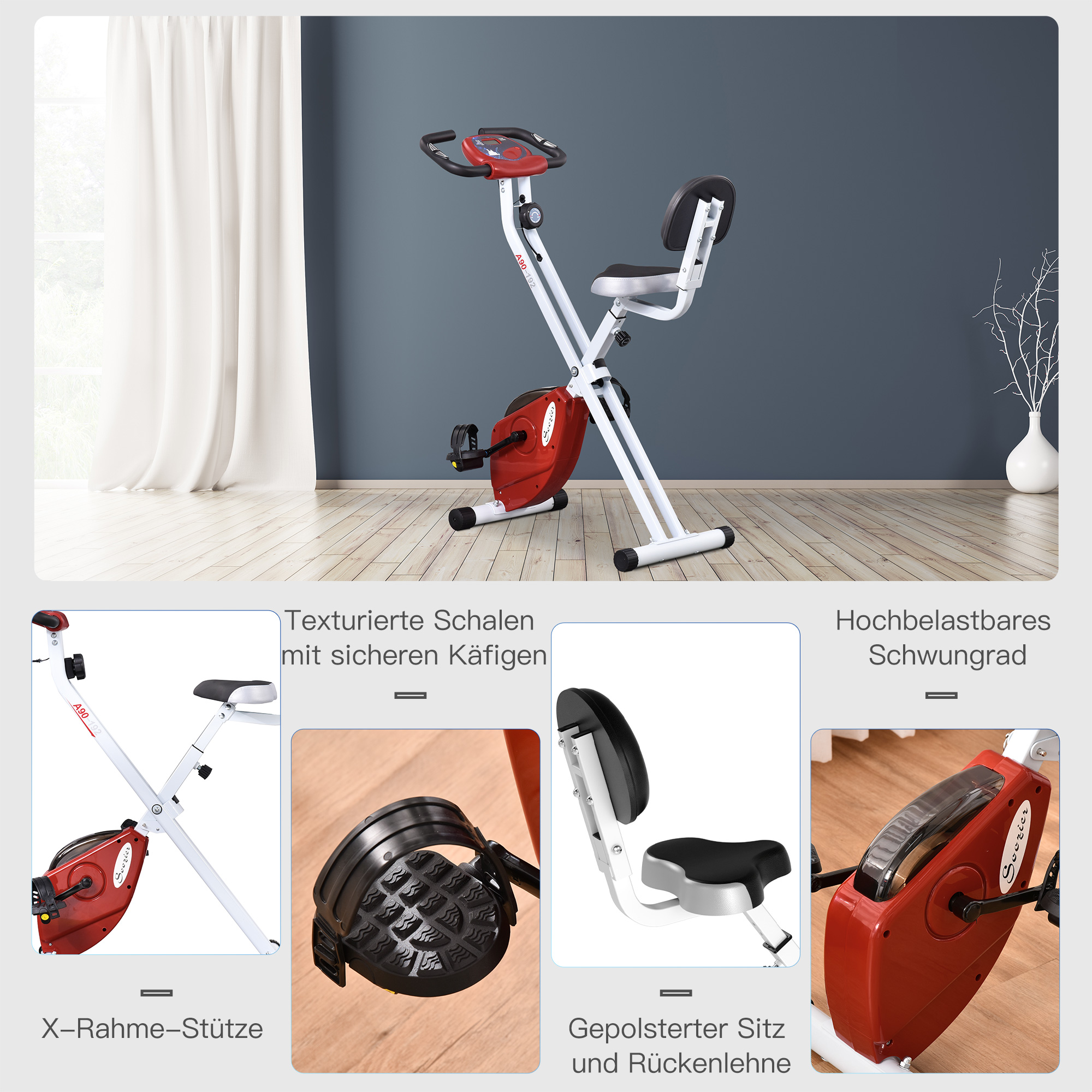 HOMCOM Hometrainer, fietstrainer, trainingsfiets met in 8 niveaus instelbare magnetische weerstand, staal, wit, 43 x 97 x 109 cm