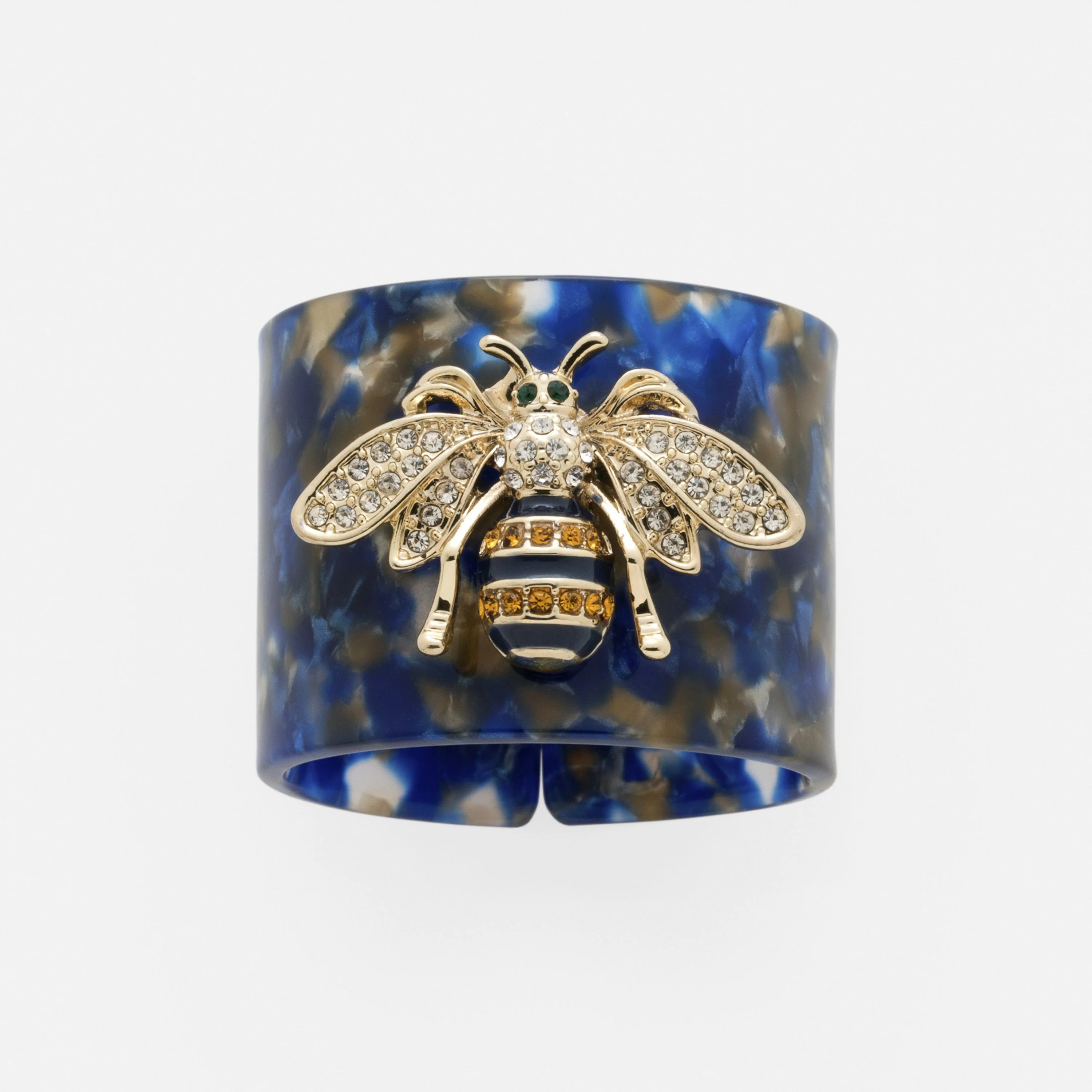Stripey Bee Resin Napkin Rings, Blue Tortoise Shell, Set of 4