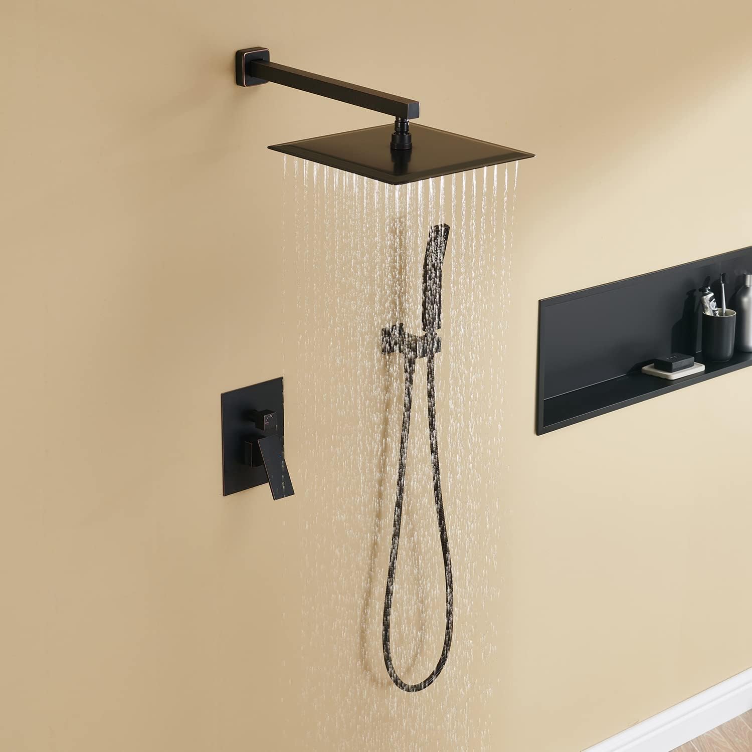 Rain Shower System 12 Inches Shower Combo Set Oil Rubbed Bronze Wall Mount Faucet Bathroom Faucets with Rainfall Shower Head and Hand Shower