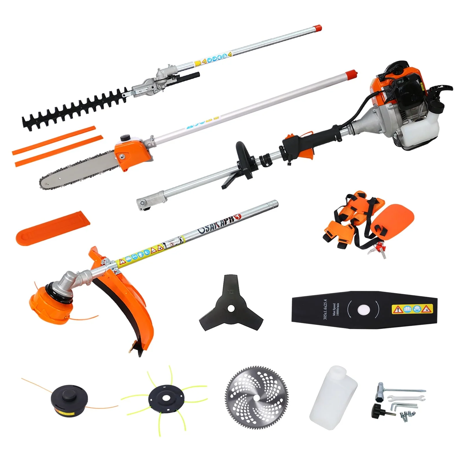 EastVita Multi-Functional Trimming Tool with String Trimmer Brush Cutter Pole Saw Full Crank Shaft Design 56CC 2-Cycle Garden Tool