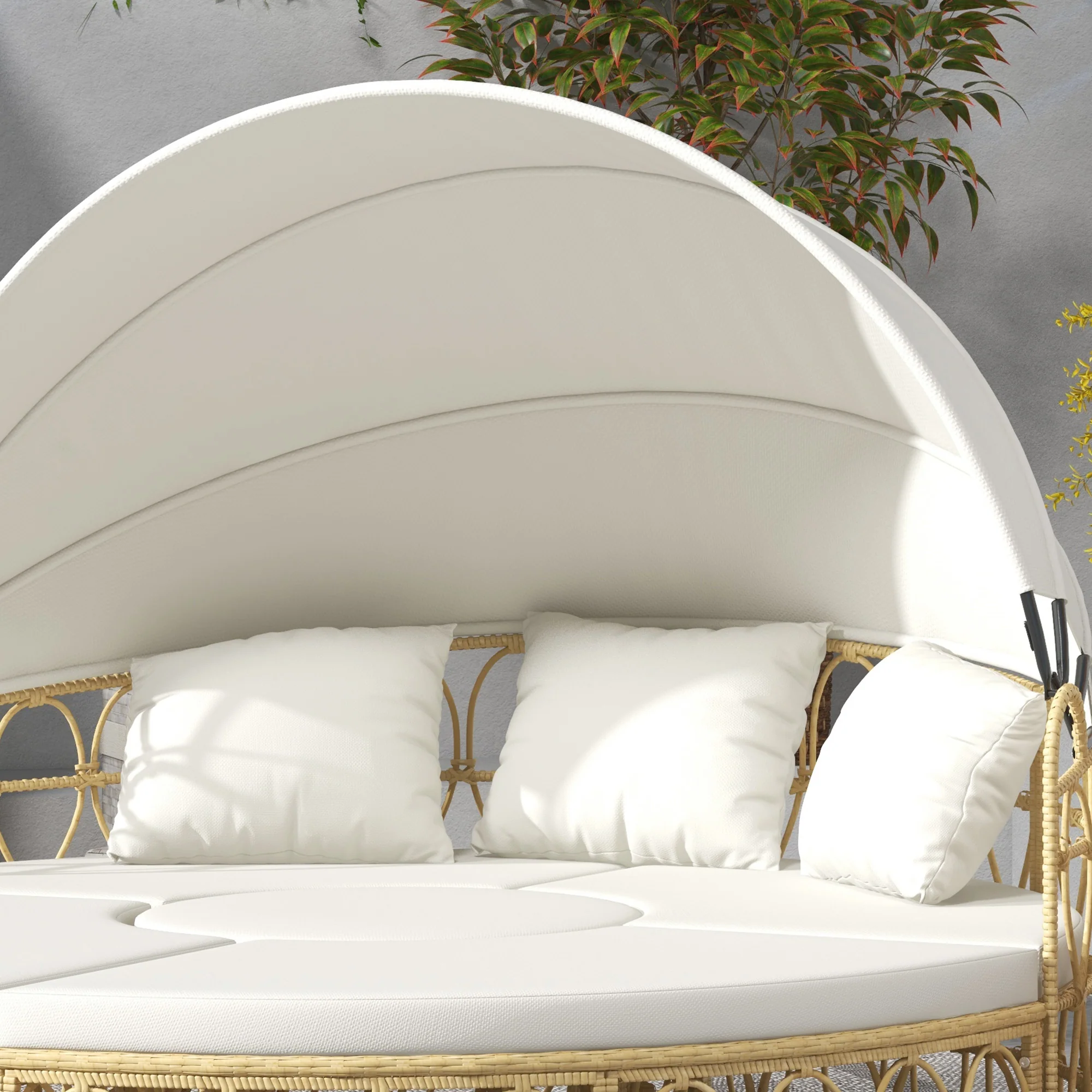 Outsunny Loungeset met uitschuifbaar dak, 4-delig, inclusief 5 kussens, rattanlook, 178B x 85T x 66,5H cm, beige