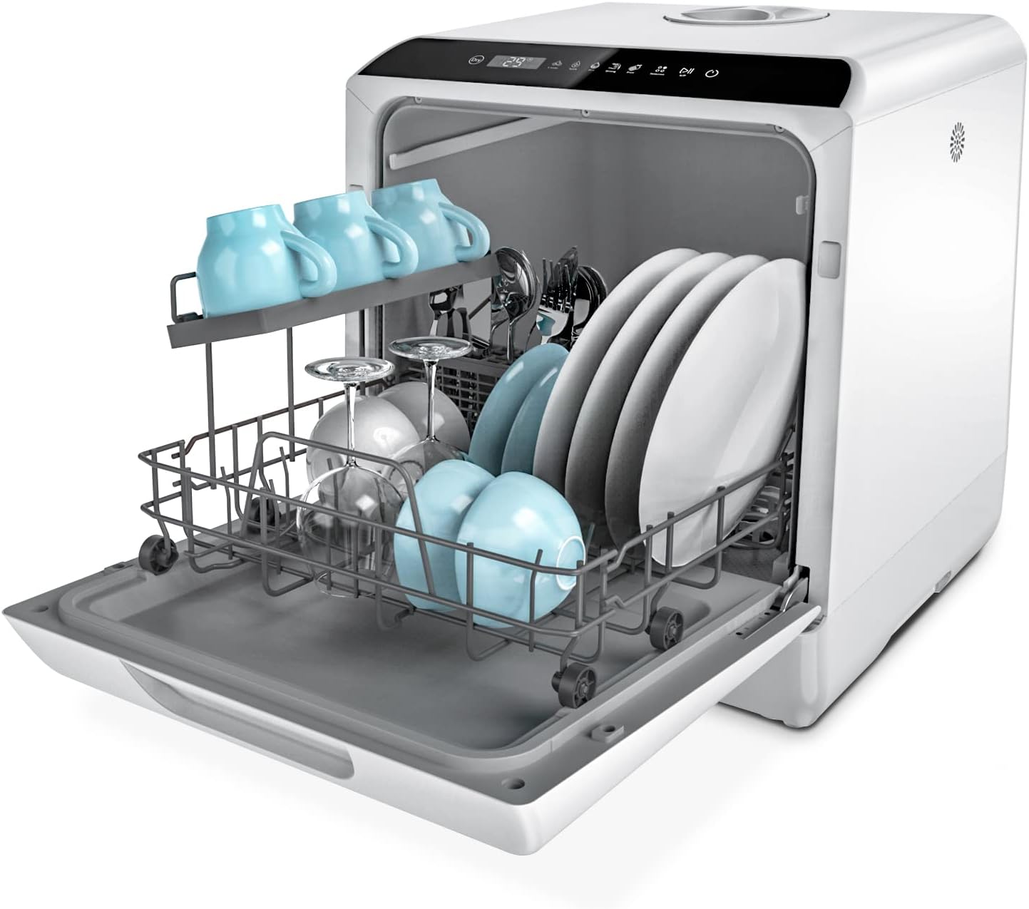 Hermitlux Lavastoviglie portatile con 4 Coperti, Serbatoio dell'acqua da 5 L, Lavastoviglie Piccola da 6 Programmi, Bianco