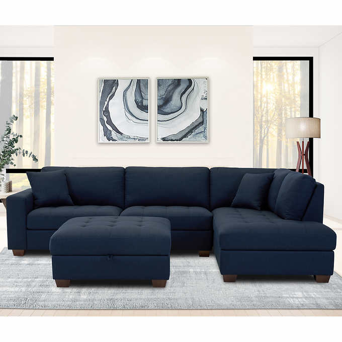 Thomasville Miles Fabric Sectional with Storage Ottoman