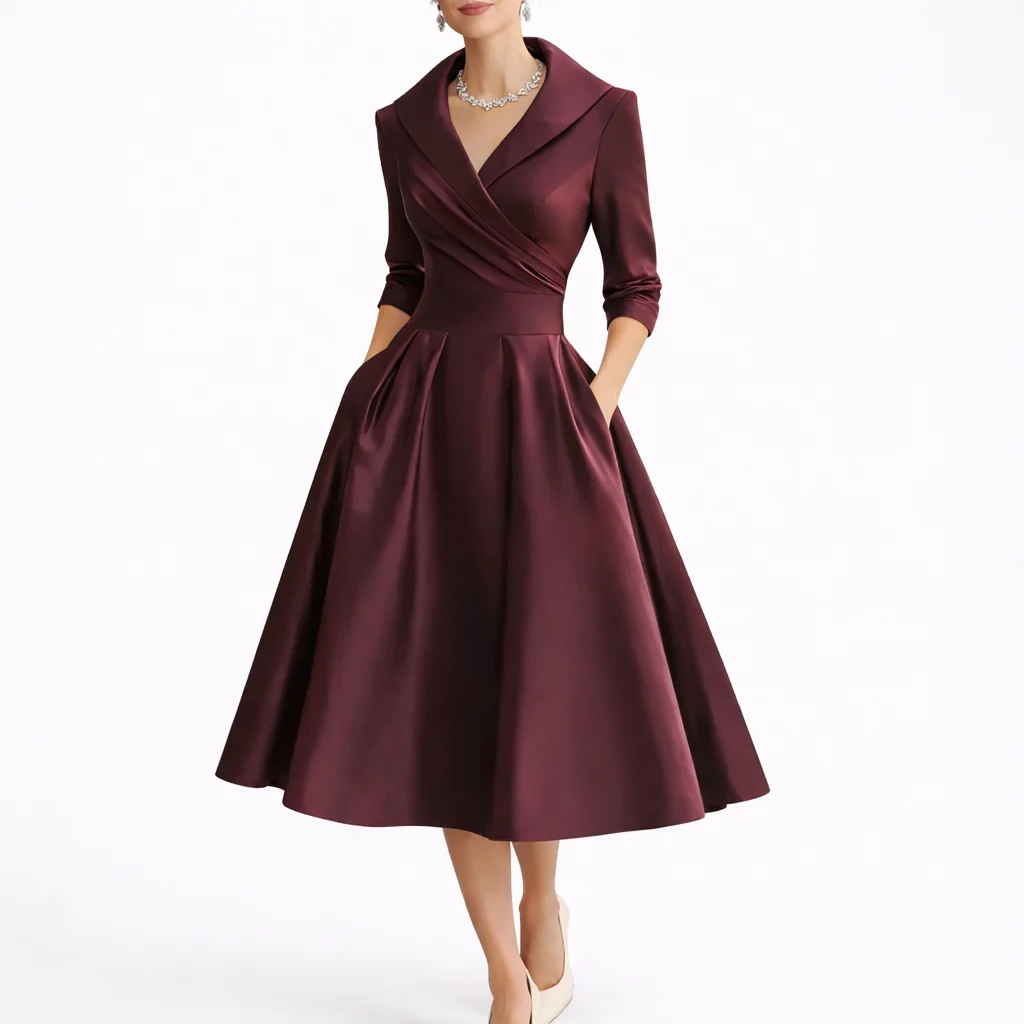 Women��s Midi Dress Elegant A-Line Silhouette