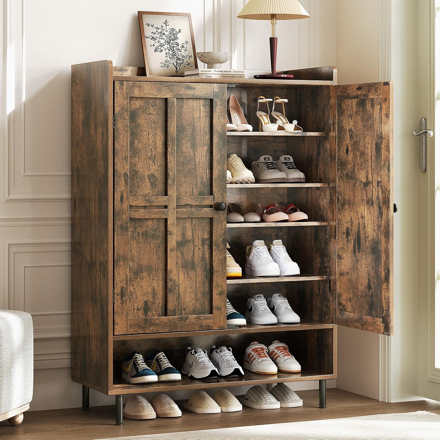Black 7+1 Tier Farmhouse Shoe Storage Cabinet - 45