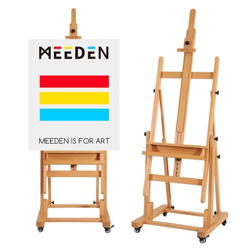 MEEDEN Extra Large H-Frame Studio Easel - Solid Beech Wooden Artist Professional Heavy-Duty Easel, Painting Art Easel Stand with 4 Premium Locking Silent Caster Wheels, Hold Max 82", Walnut