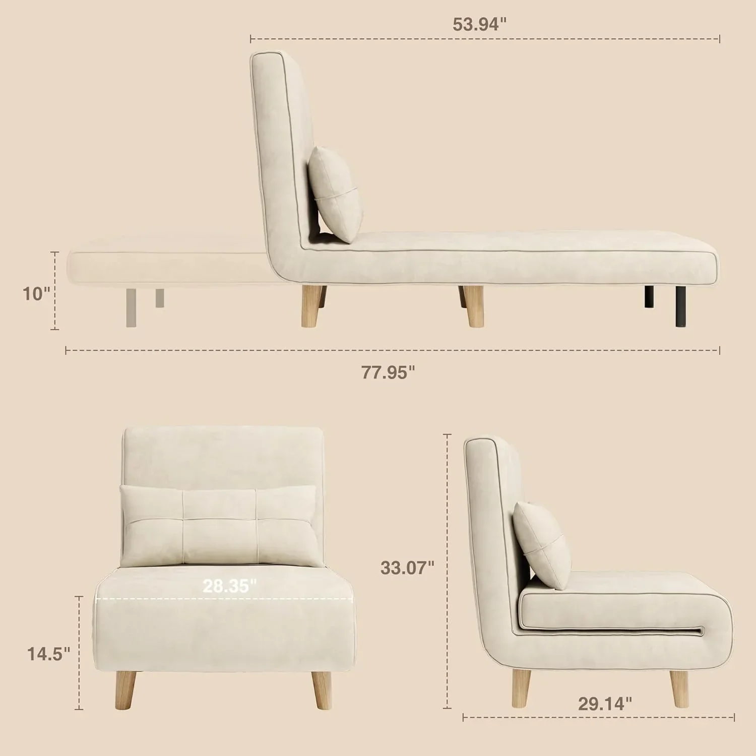 3-in-1 sleeper chair bed convertible chair bed futon sofa with adjustable backrest