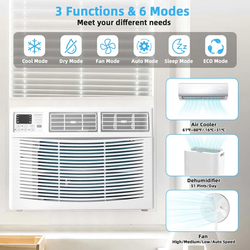 10000 Btu Quiet Window Air Conditioner With Remote Amp Eco Mode Energy Star Certified 3 In 1 Window Ac Unit With Dehumidifier