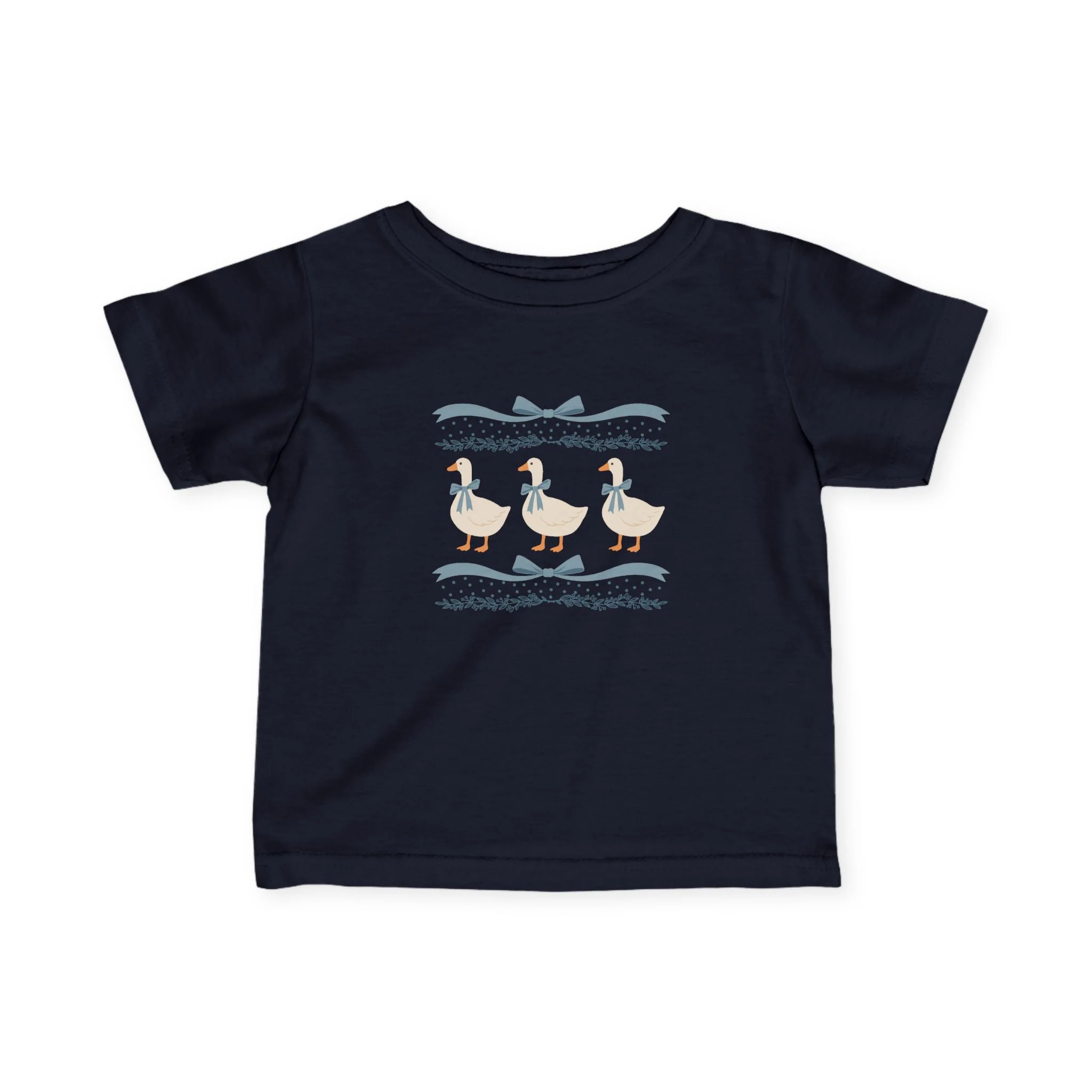 Baby Tee with Cute Duck Illustration �C Blue Bow Infant Shirt