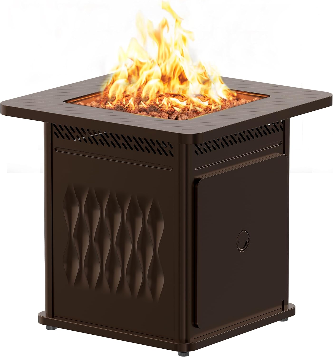East Oak 28'' Propane Fire Pit Table, 50,000 BTU Steel Gas FirePit for Outdoor, Outside Patio Deck and Garden, CSA Certified Fire Table with Magnetic Lid, Cover-Storage Basket and Lava Rock, Brown