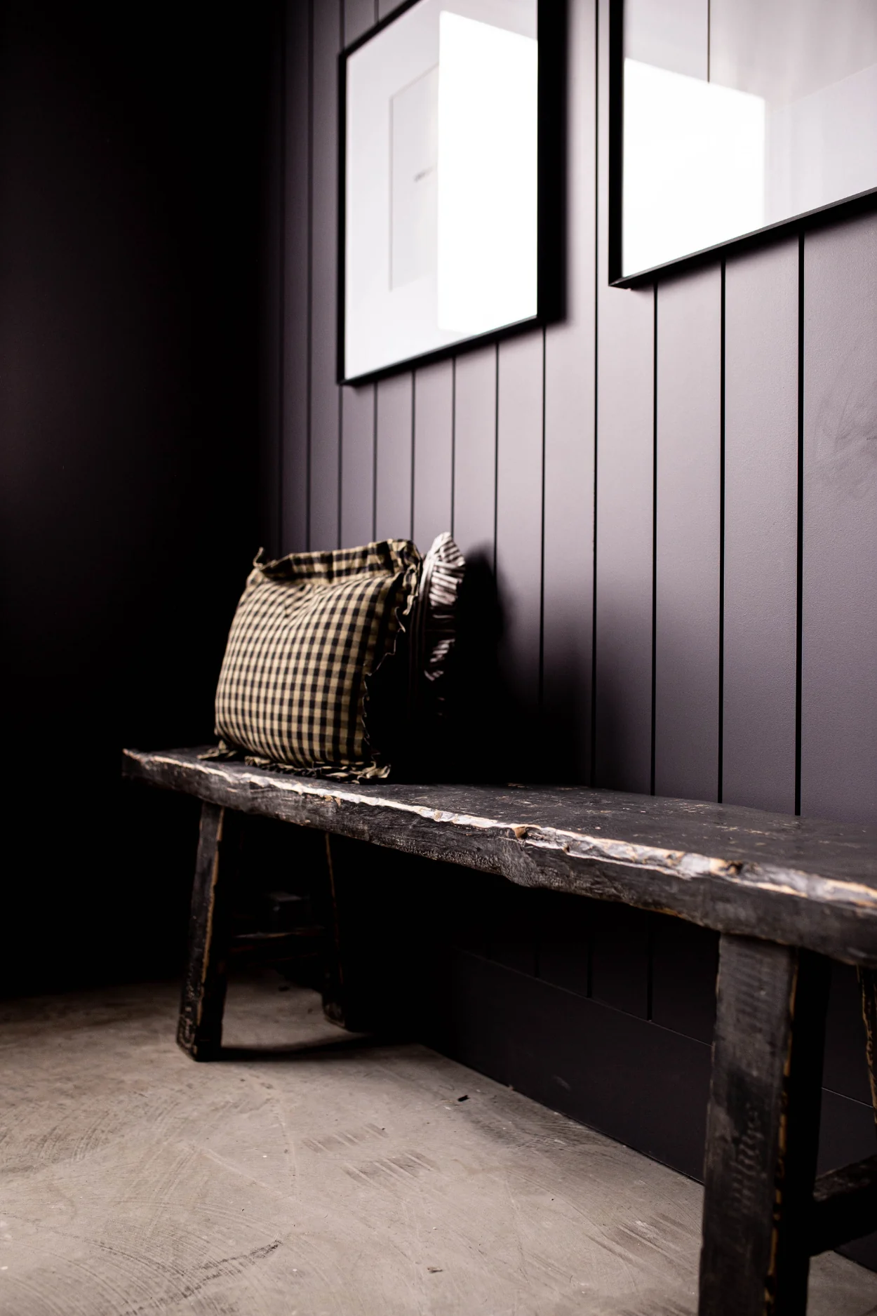 Beirut Elm Wood Bench Grand Rustic Black