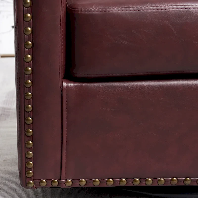 KINWELL 29 Wide Tufted PU Leather Swivel Barrel Chair