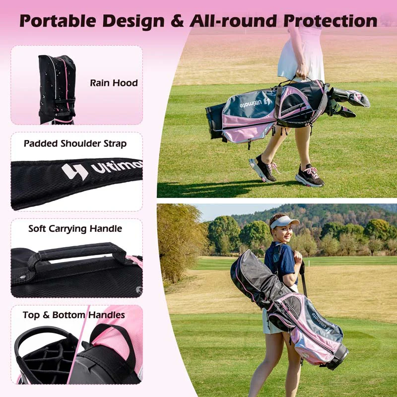 Women's Right Hand Complete Golf Club Set, 12 Pieces Golf Club Package Set with 460CC Driver, Irons 5-SW, Putter, Golf Cart Bag & Rain Hood