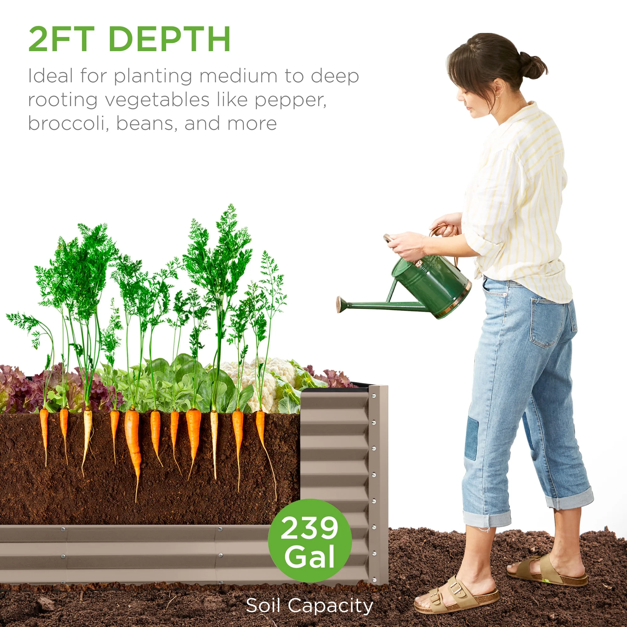 Best Choice Products Verhoogde Metalen Plantenbak voor Buiten �C 240x60x60 cm �C Plantenbak voor Groenten, Bloemen, Kruiden �C Taupe