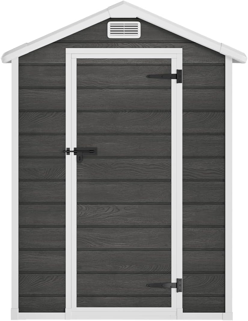 STEELSØN Novara Gerätehaus – Gartenschuppen mit Satteldach & Fenster – Gartenhaus 202x103x134 cm (HxTxB) – Geräteschuppen aus Kunststoff in Dunkelgrau – Gartenhütte wetterfest & rostfrei – Schuppen