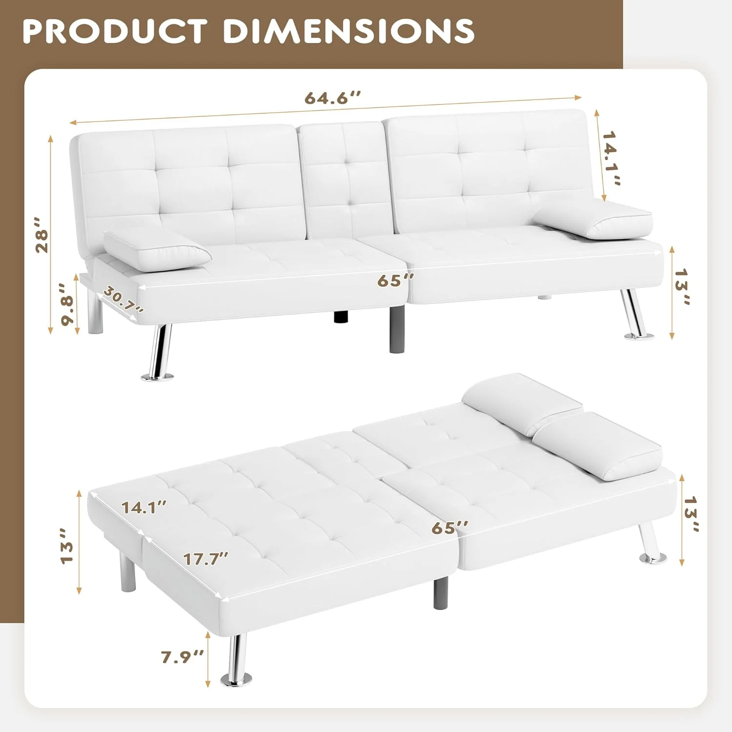 Homall Futon Sofa Bed Leather Futon Couch Removable Armrests Adjustable Recliner Sofa Bed