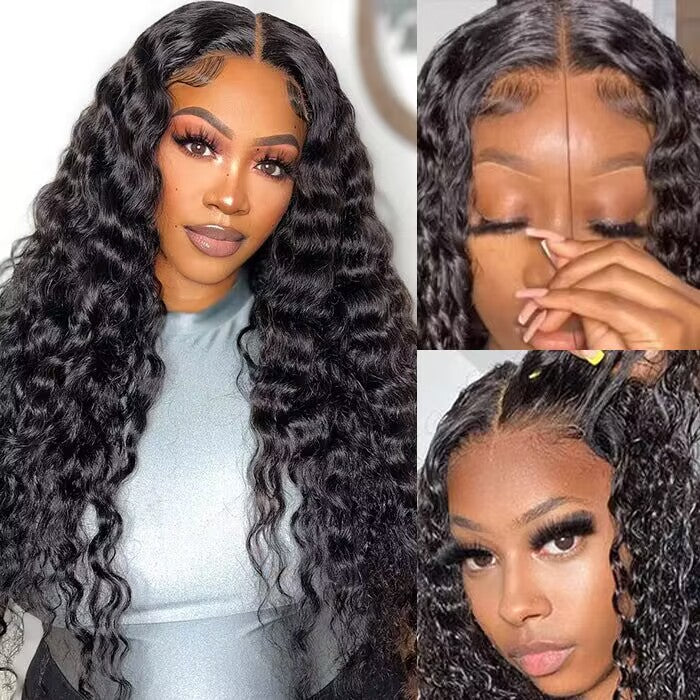 Glueless 8X5 Pre Cut HD Lace Wig Wear & Go Deep Wave Human Hair Wig 180% Density