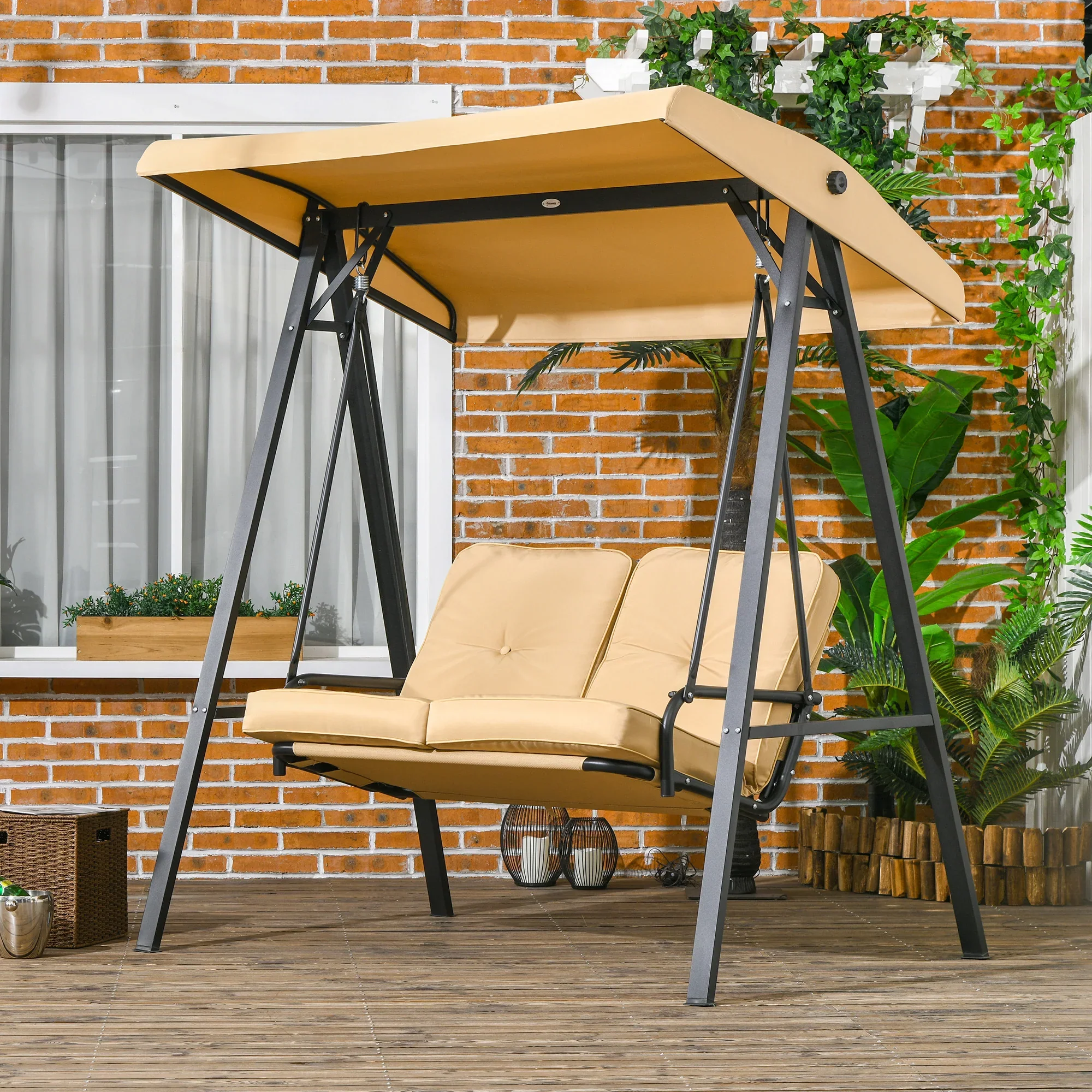 Outsunny Hollywoodschaukel 2-Sitzer mit verstellbarem Sonnendach