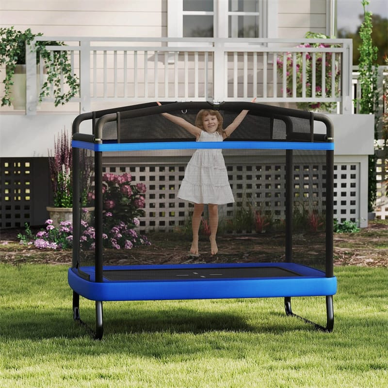 6FT Kids Rectangle Trampoline, ASTM Certified Toddler Rebounder with Swing, Horizontal Bar & Safety Enclosure Net for Indoor Outdoor Use
