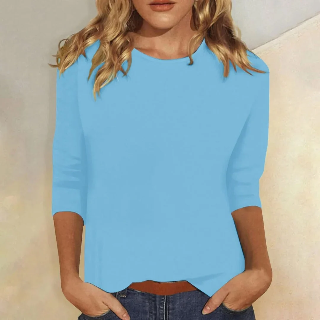 Women��s Relaxed Fit Crew Neck Top with 3/4 Sleeves