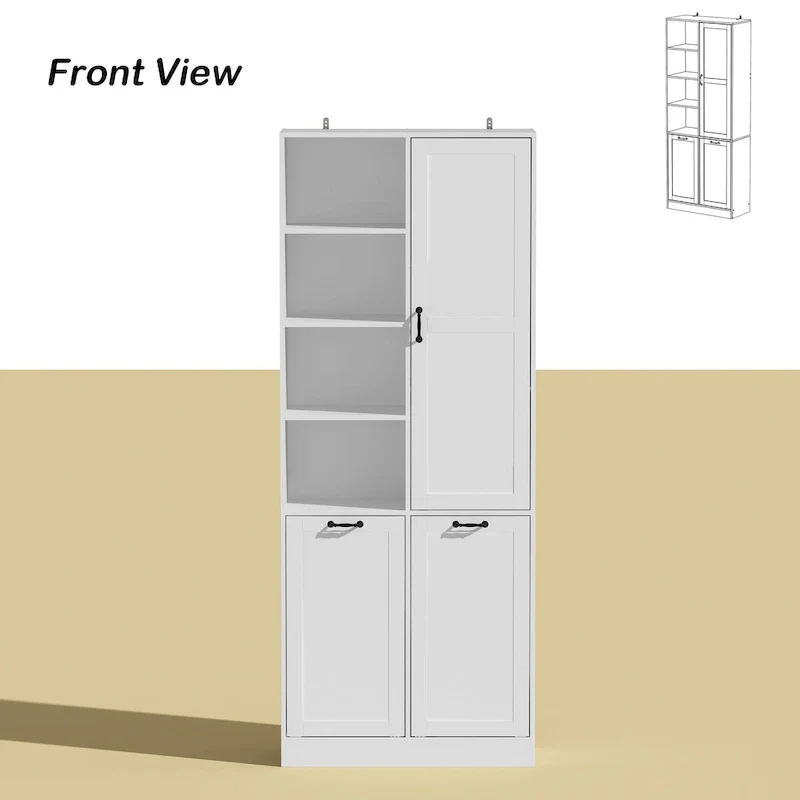 Sleek White Laundry Bathroom Cabinet with Unique Rotating Drawers
