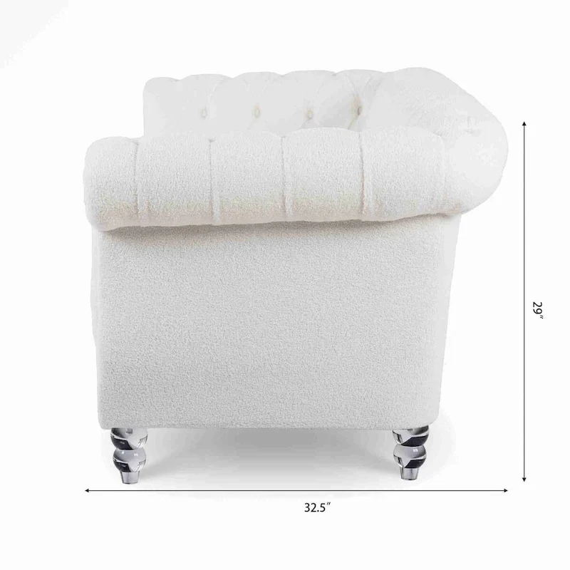 84 White Rolled Arm Chesterfield 3 Seater Sofa Couch