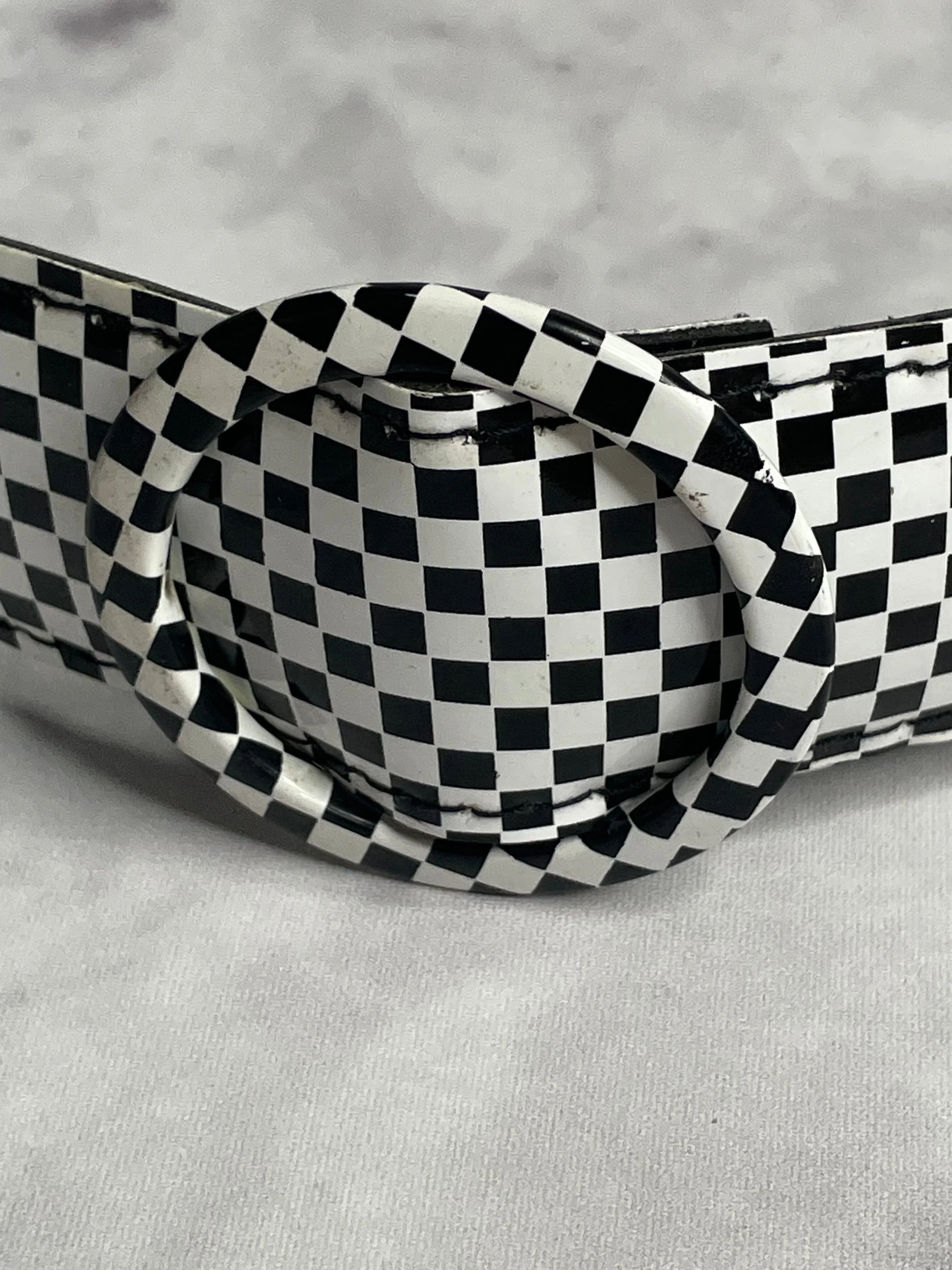 1960s Checkerboard Tile Round Buckle Patent Belt