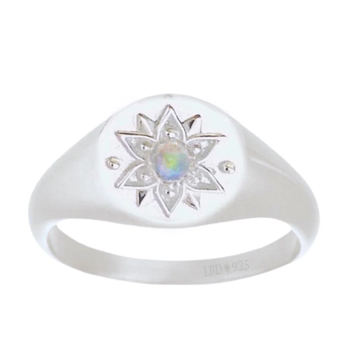 Laihas Intricate Vera May Sterling Silver Signet Ring- Genuine Opal Ring