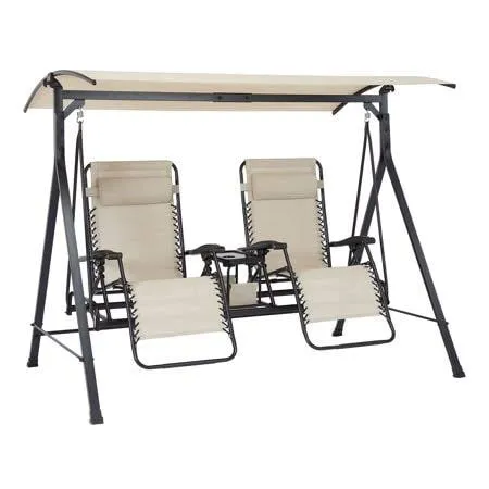 Mainstays nulla gravitációs acél veranda hinta – bézs/fekete, méret: 229,9 cm x 148 cm x 184 cm