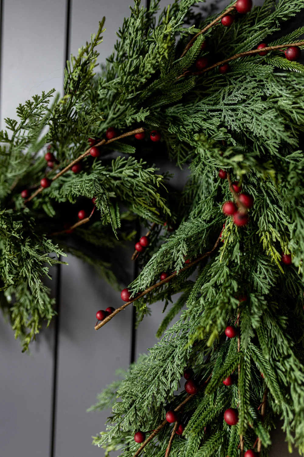 Red Plum Berry Norfolk Cypress Real Touch Garland - 15 Ft