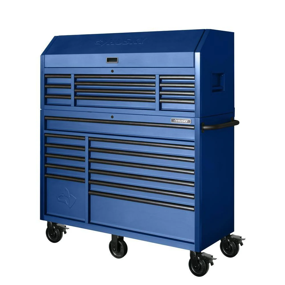 2025 56 inch W x 22 inch D Heavy-duty combination tool trolley with 23 drawers and tool cabinet in matte blue