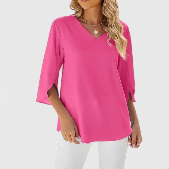 Women's Chiffon Blouse Ruffle V-Neck Half-Sleeve Style