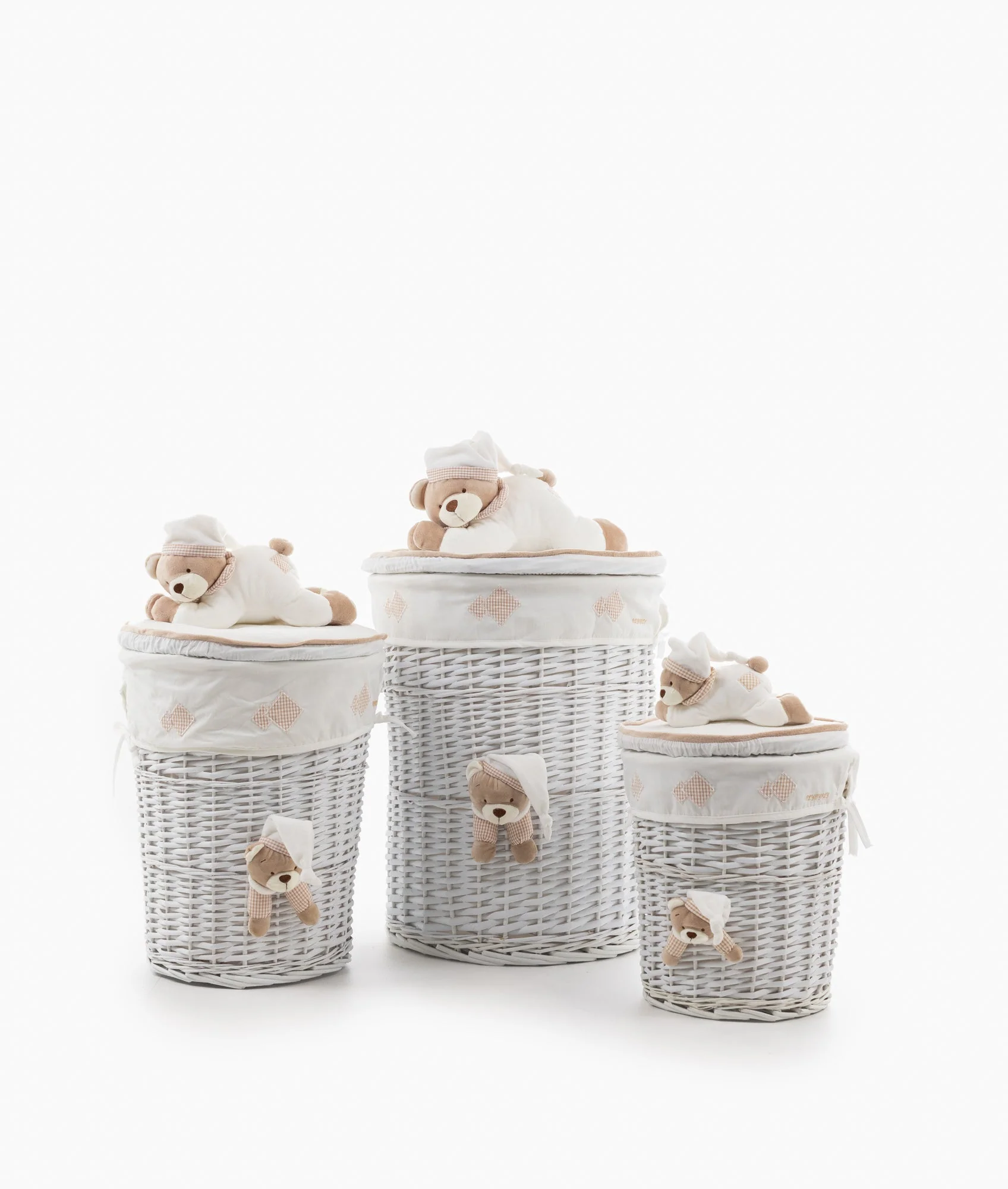 Round Laundry Basket Set | White & Beige