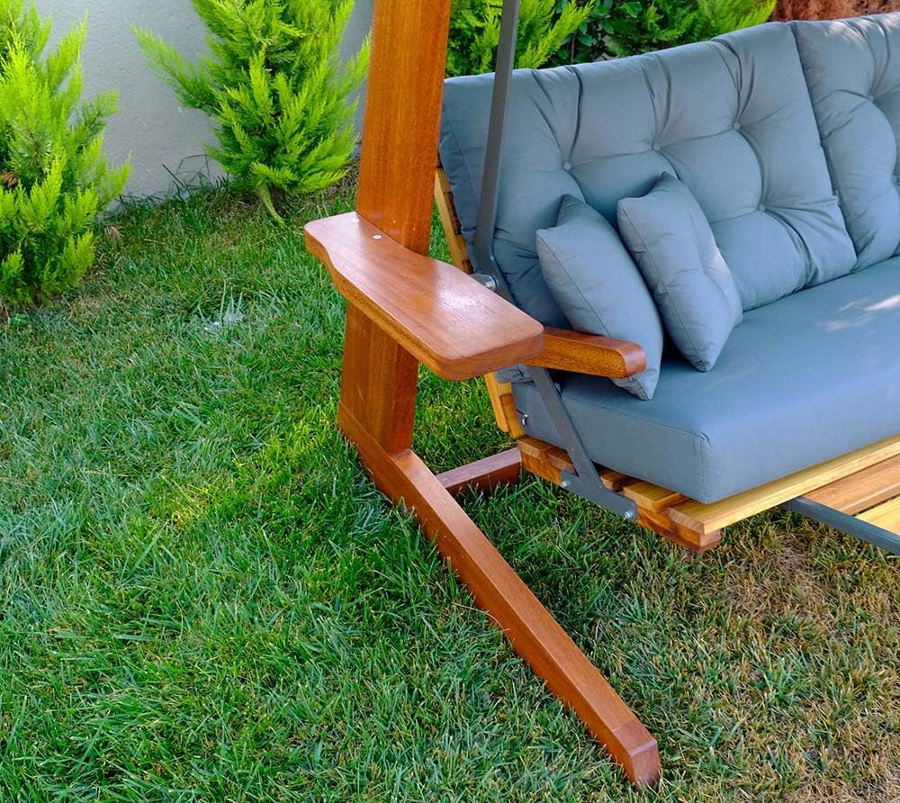 WESTMANN Hollywoodschaukel Luna 2600 | 260x139x195 cm Grau | Holzschaukel für bis zu 4 Personen inklusive Sonnenschutz