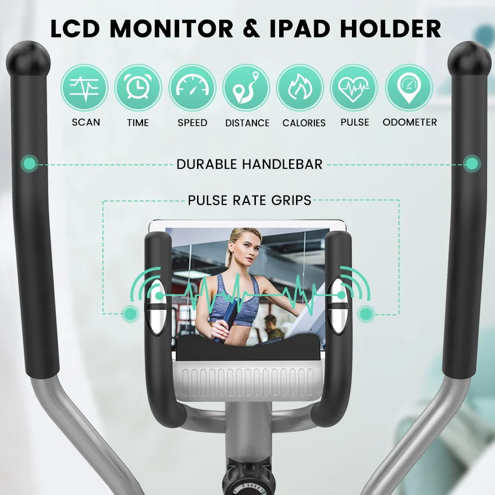 Elliptikus tréner, Dripex mágneses elliptikus tréner (2023-as, új, továbbfejlesztett modell), fitnesz kardió cross tréner 8 ellenállási szinttel, 6 kg-os lendkerékkel, pulzusméréssel, LCD monitorral, eszköztartóval