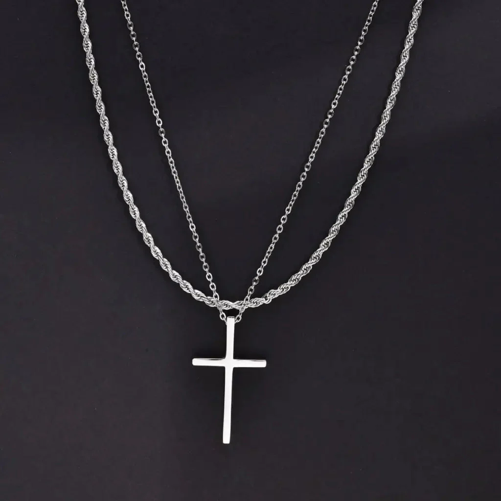 Christian Cross Necklace | Layered Necklace | Silver Necklace | For Him