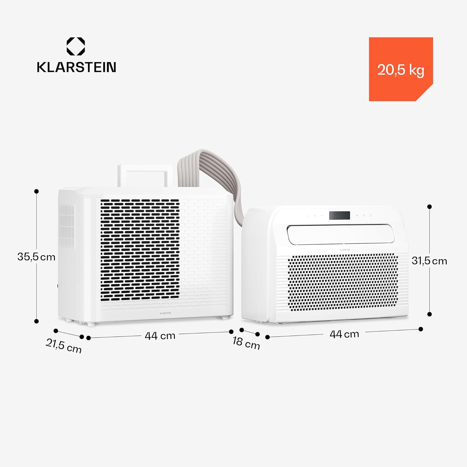 Klarstein Chillavan Mobile Klimaanlage – 5.000 BTU, Für Räume bis 20 m², 3-in-1: Klimaanlage, Luftentfeuchter & Ventilator, Energieeffizienzklasse A, App-Steuerung, Ideal für Wohnmobile