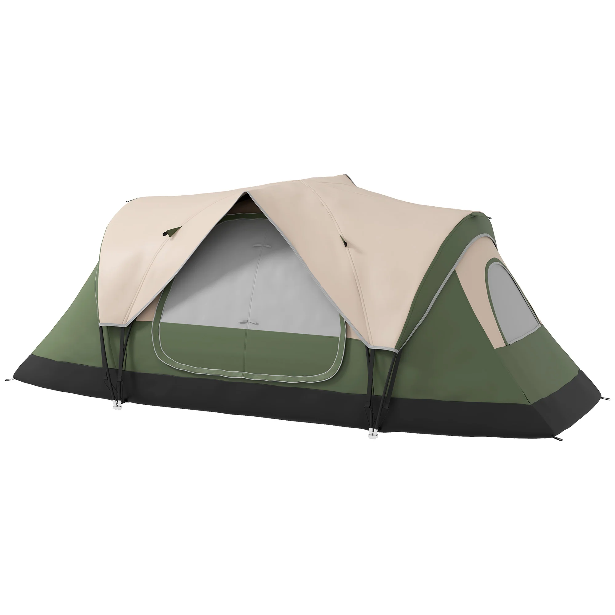 Outsunny Campingtent, 2 Ruimtes, Verwijderbare Scheidingswand, voor 6 Personen, Waterdicht, Donkergroen